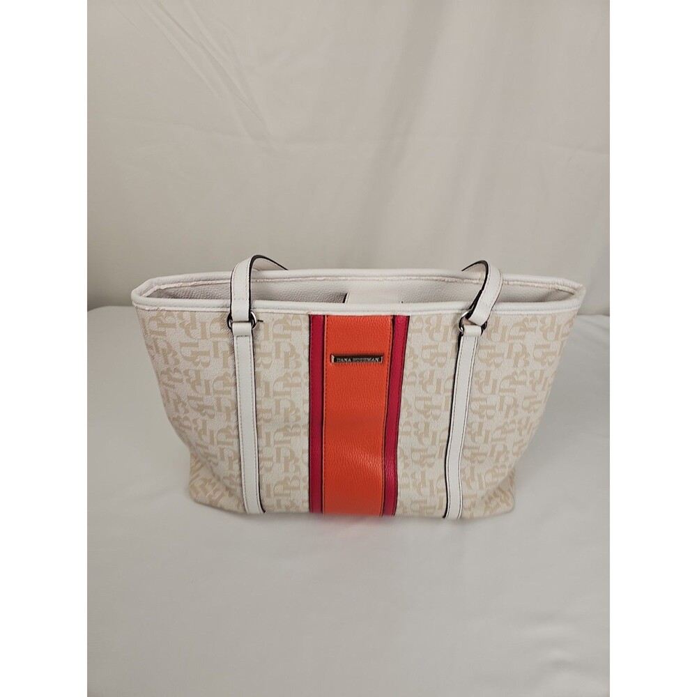 Dana Buchman Monogram Tote Shoulder Bag Cream Orange Pink Large Handbag